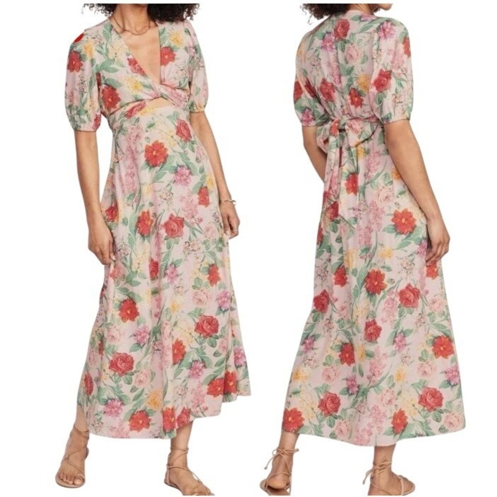 Old Navy‎ Linen Wrap Maxi Dress Womens S Resort Vacation Summer Tropical Floral